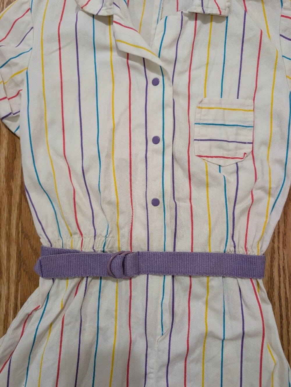 Vintage Girls 80's 90's Rainbow Stripe Short Romper 10 - Picture 8 of 13